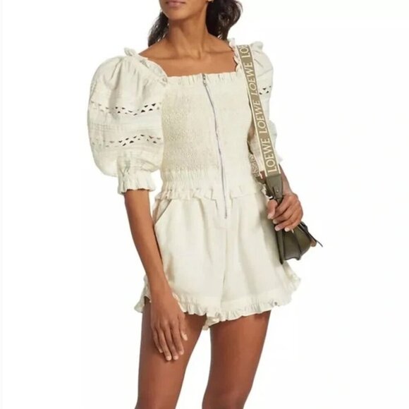 Sea New York Willa Smocking Romper in White - Picture 1 of 16